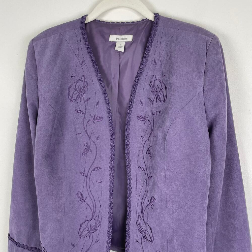 y2k Purple Floral Embroidered Faux Suede Jacket Womens M Feminine Cottagecore - Picture 3 of 16